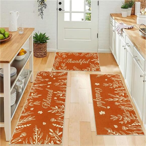 Fall Kitchen Rug Sets of 3, Pumpkin Truck Floor Mats, Farmhouse Non Skid - Picture 3 of 7